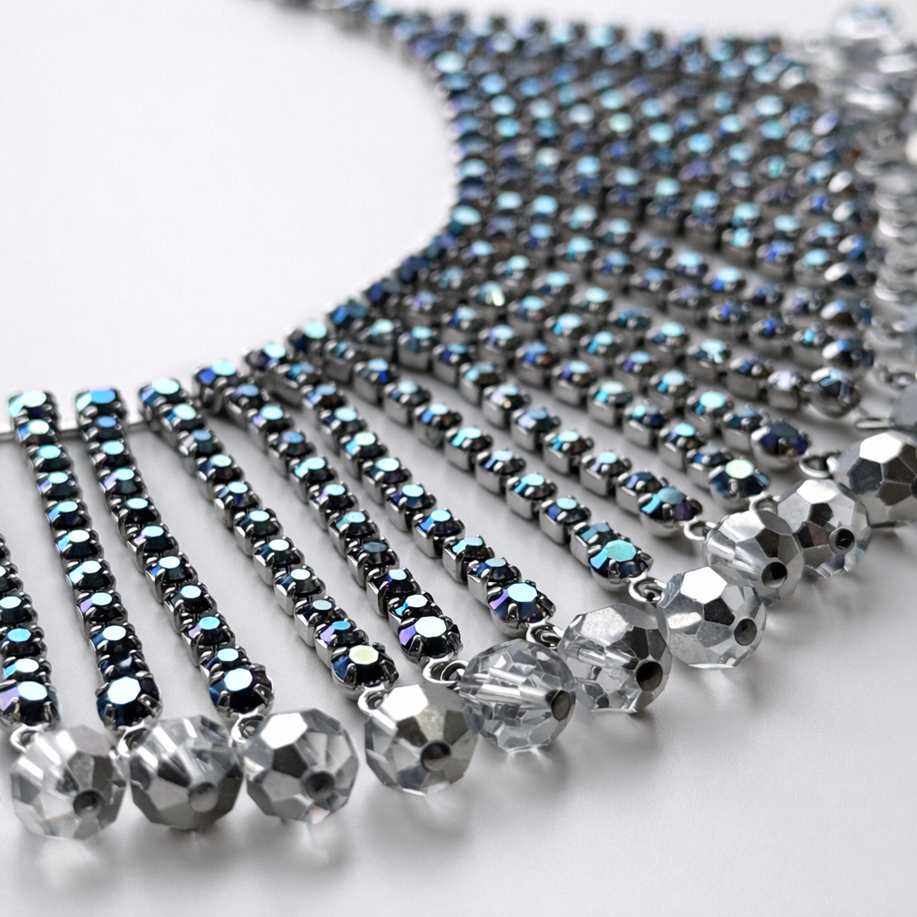 Aurora Borealis Rhinestone Fringe Bib Necklace